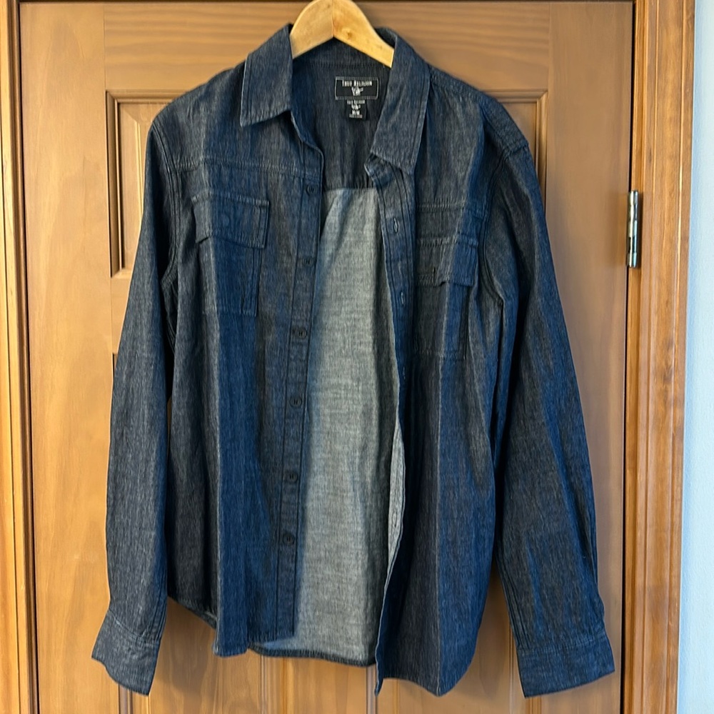 True Religion men’s black button-up shirt, medium.